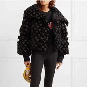 FENDI Down-filled Heart-motif Velvet Jacket In Black size 40